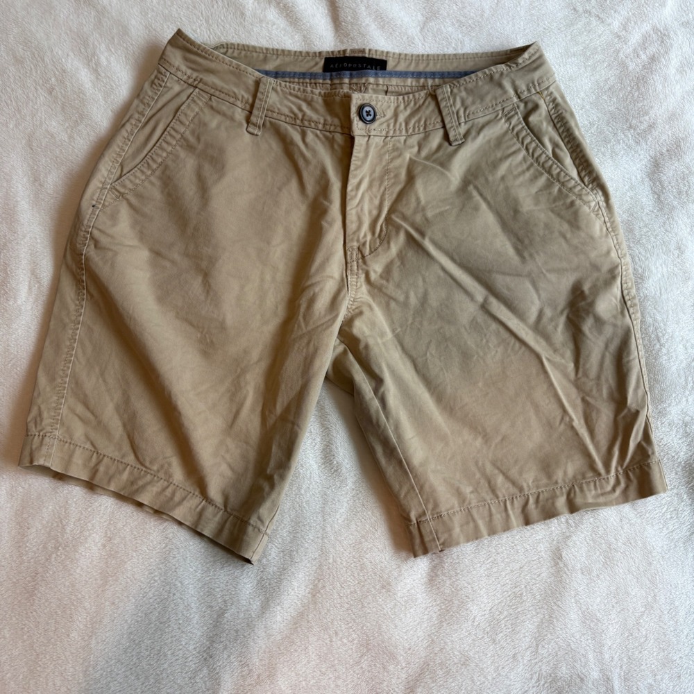 Aeropostale Mens Tan Twill Chino Bermuda Shorts Khaki Size 27 Stretch Classic